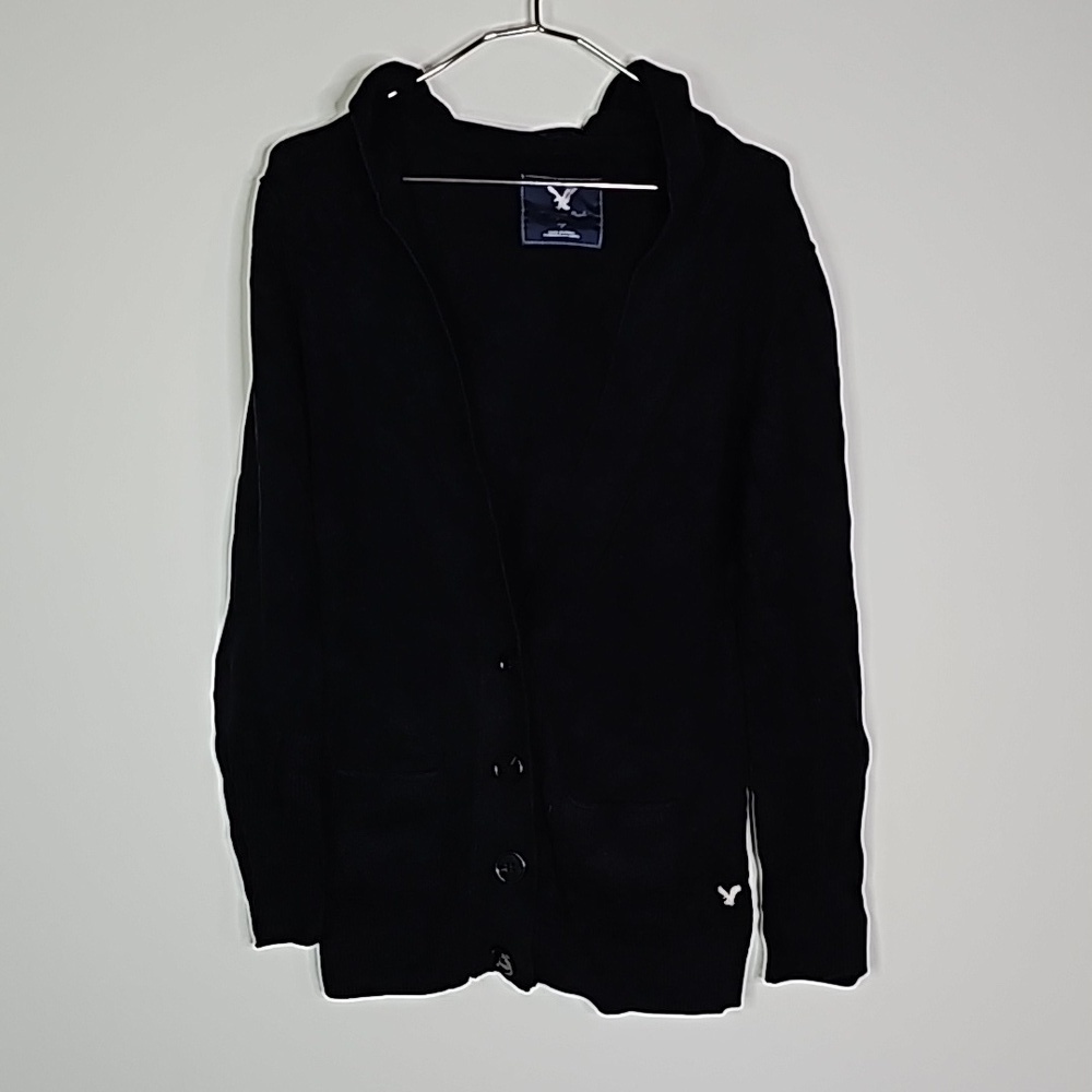 American Eagle small black button up v neck hoodie